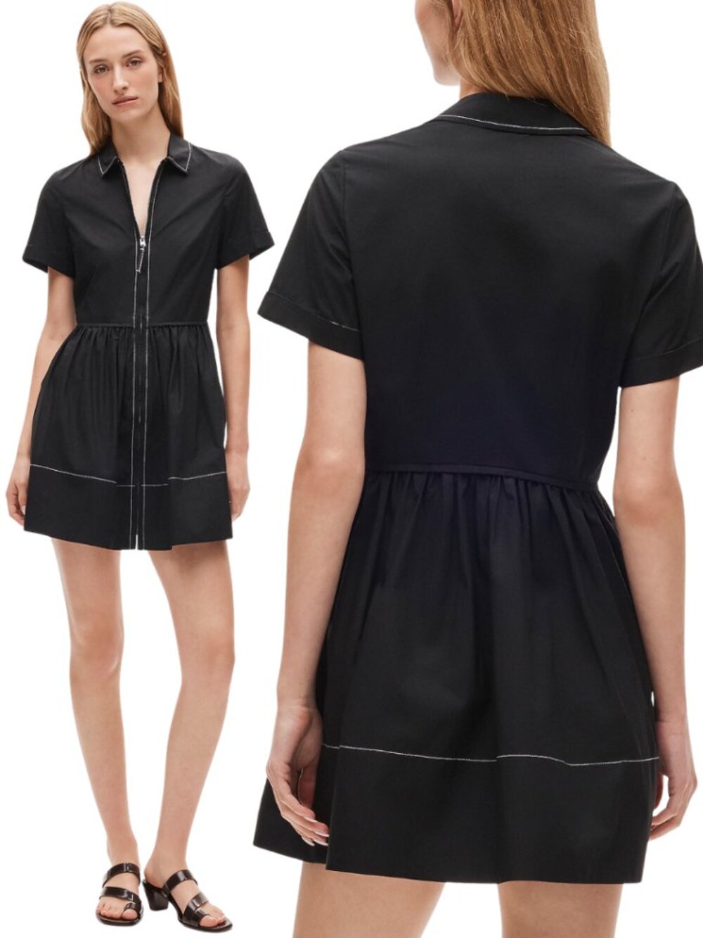 J. Crew Mini Zip-Up Shirt-Dress Cotton Poplin Women's 2 Black Minimalist Neutral